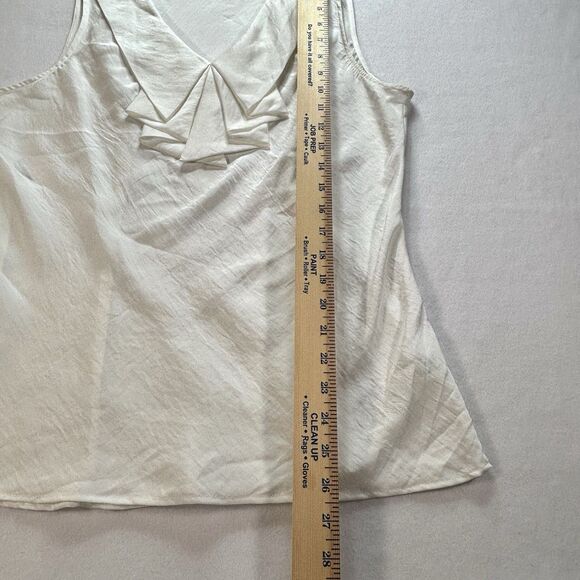 SUNNY LEIGH Sleeveless Top V Neck With Pleated Bow Detail White Satin - Picture 6 of 8